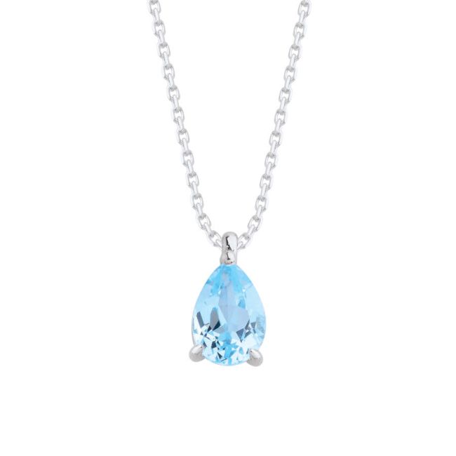 Damla Blue Topaz Beyaz Altın Kolye - 1
