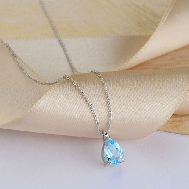 Damla Blue Topaz Beyaz Altın Kolye - 2