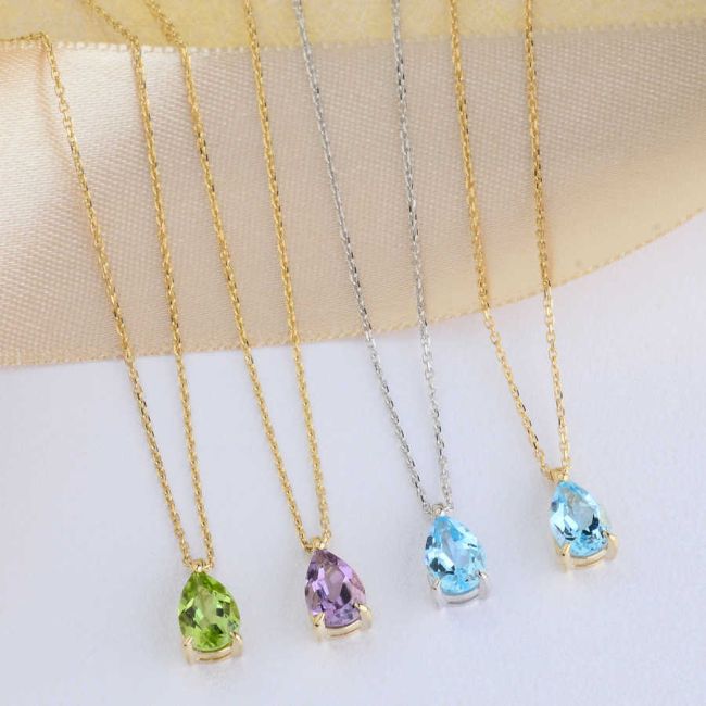Damla Blue Topaz Beyaz Altın Kolye - 4