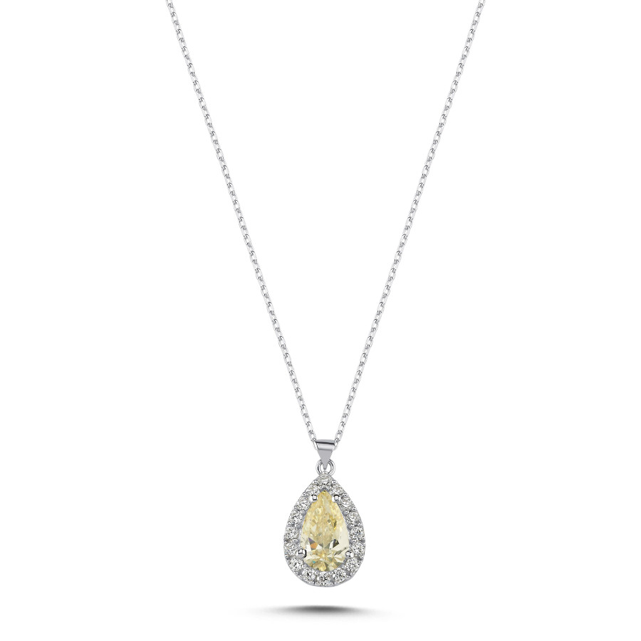 Drop Fancy Yellow Stone Silver Women's Necklace - CNG Jewels