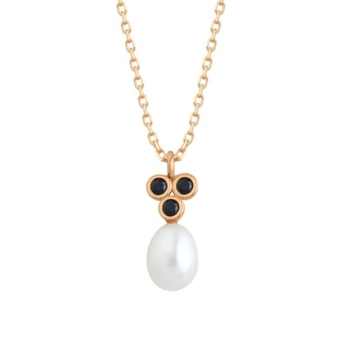 Drop Real Pearl Black Tria Rose Women's Silver Necklace - CNG Jewels