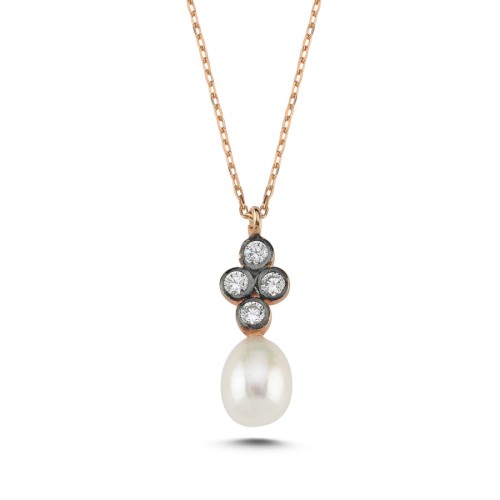 Drop Real Pearl Diamond Women's Silver Necklace - CNG Jewels