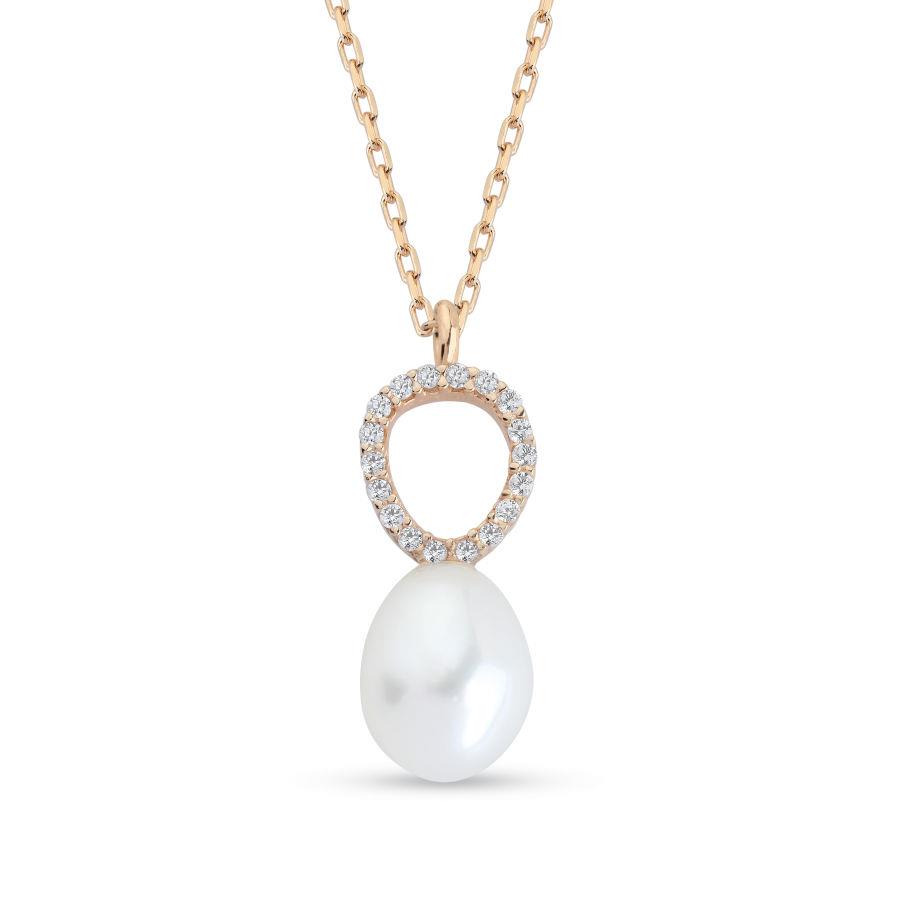 Damla Gerçek İnci Rose Minimal Taşlı Kadın Gümüş Kolye - CNG Jewels
