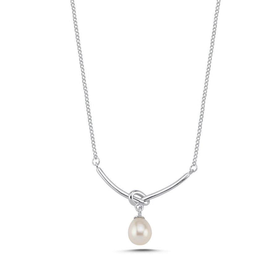 Damla İncili Aşk Düğümü Gümüş Kadın Kolye - CNG Jewels