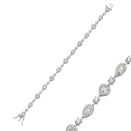 Drop Heart Light Flood Waterway Silver Bracelet - CNG Jewels