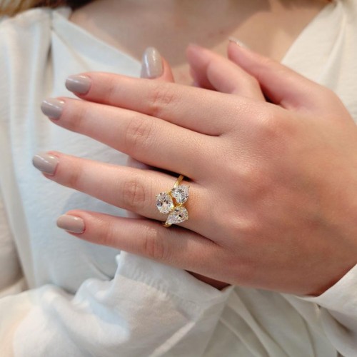 Damla Kalp Oval Tria Kadın Gümüş Yüzük - 2