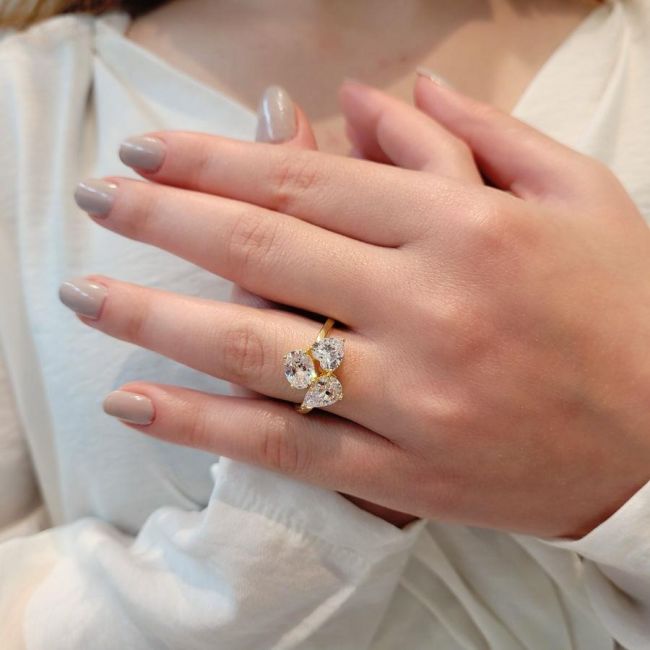 Damla Kalp Oval Tria Kadın Gümüş Yüzük - 2