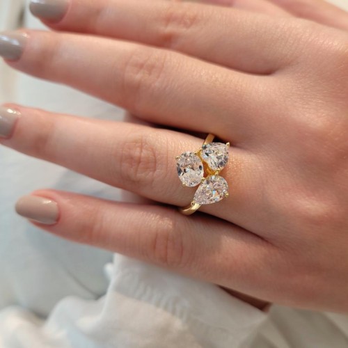 Damla Kalp Oval Tria Kadın Gümüş Yüzük - 1