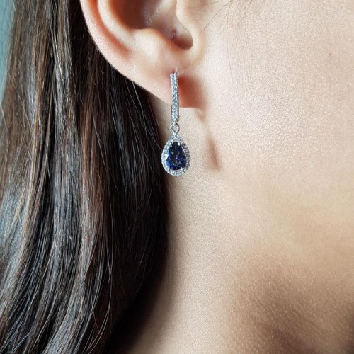 Damla Mavi Mistik Topaz Kadın Sallantılı Gümüş Küpe - 2