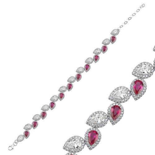 Drop Ruby Women's Silver Waterway Bracelet - CNG Jewels