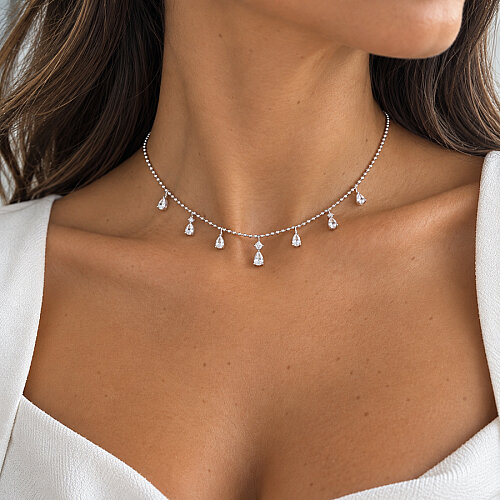  Damla Taşlı Choker Gümüş Kolye - 2