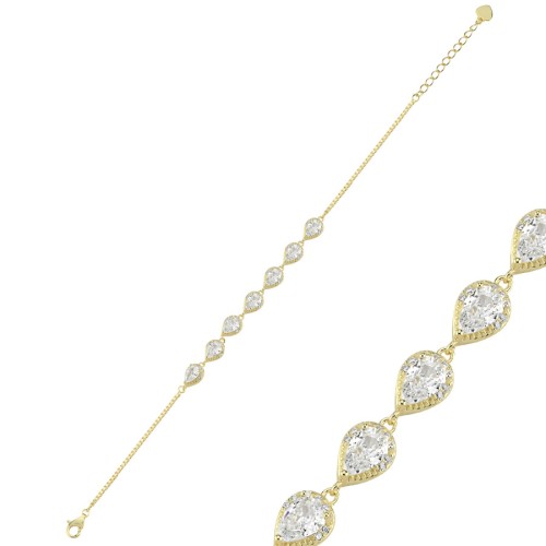 Damla Taşlı Gold Kadın Gümüş Bileklik - CNG Jewels