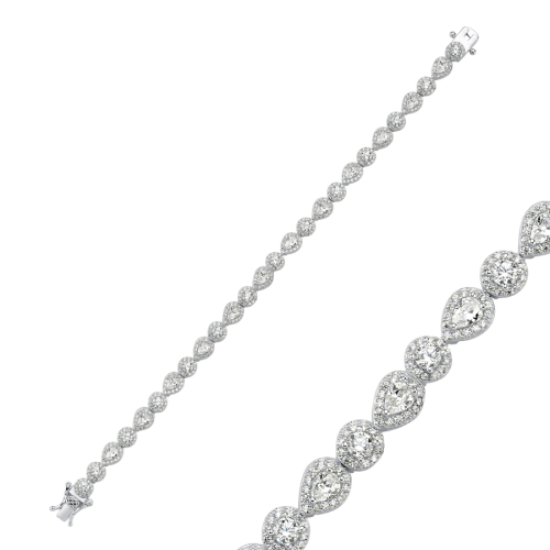Drop Round Solitaire Waterway Silver Bracelet - CNG Jewels