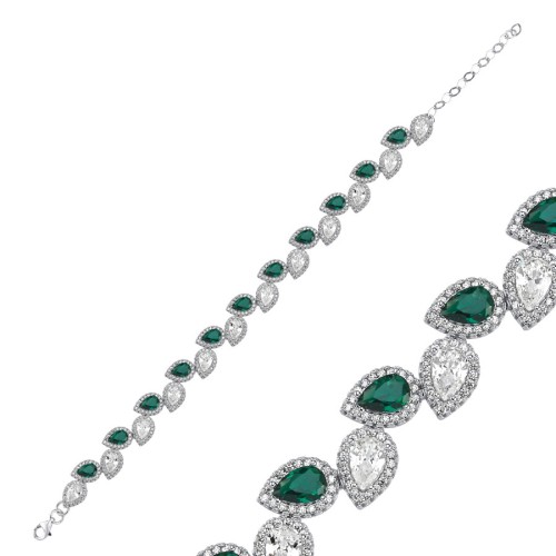 Damla Zümrüt Kadın Gümüş Su Yolu Bileklik - CNG Jewels