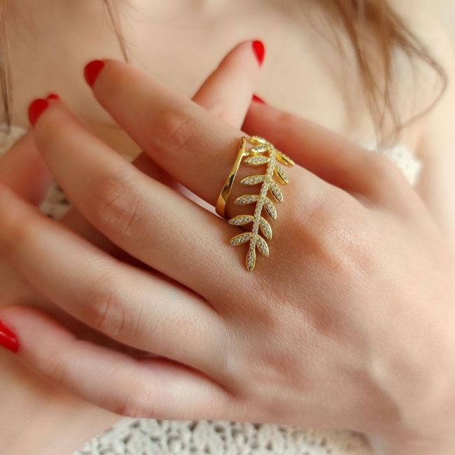 Bay Leaf Gold Silver Women's Ring - 1
