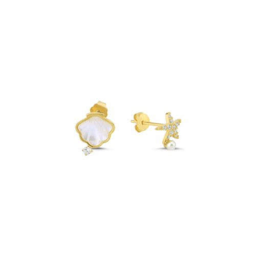 CNG Jewels - Deniz Yıldızı İstiridye Gold Gümüş Bayan Küpe