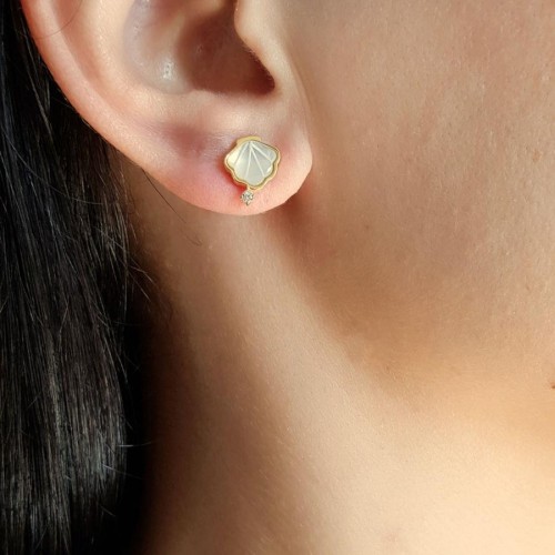 Deniz Yıldızı İstiridye Gold Gümüş Kadın Küpe - 2