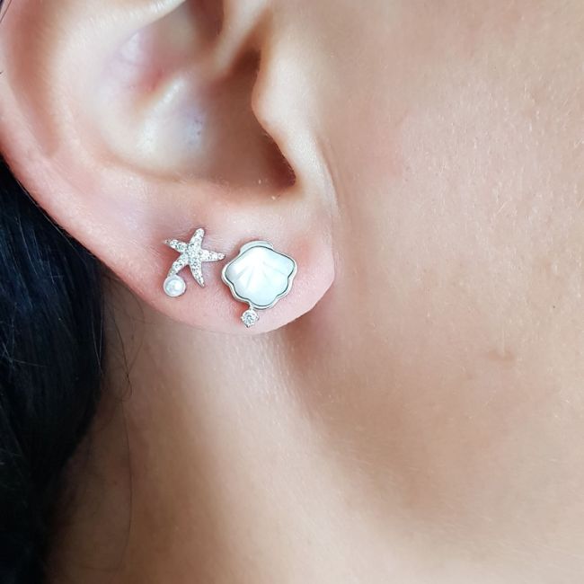 Deniz Yıldızı İstiridye Gümüş Kadın Küpe - 1