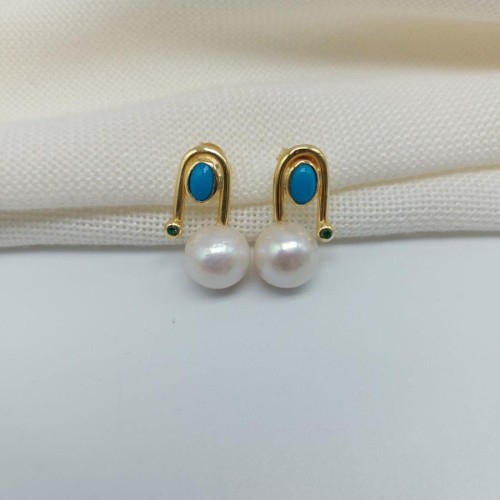 Design Azul Perla Silver Earrings - Thumbnail