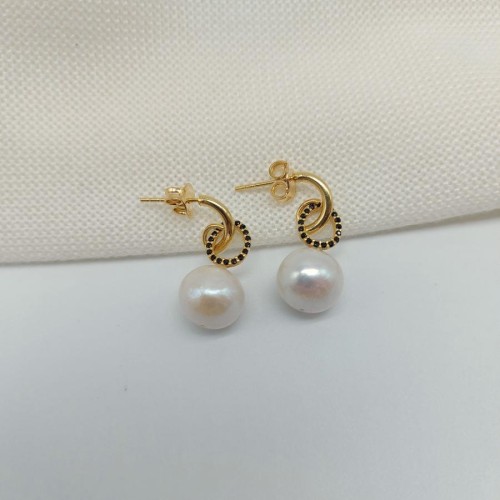 Silver Nero Perla Real Pearl Earrings - 3