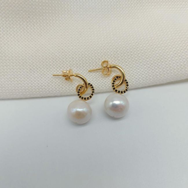 Silver Nero Perla Real Pearl Earrings - 3