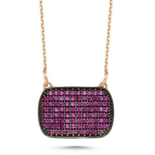 Dikdörtgen Yakut Taşlı Gümüş Kadın Kolye - 1