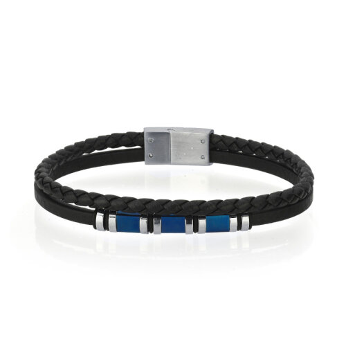 Dilimli Mavi Çelik İkili Derili Erkek Bilekliği - CNG Jewels
