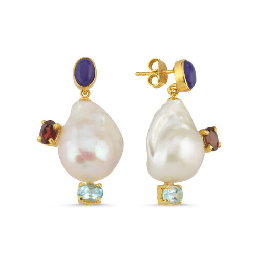 Doğal Barok İnci Tasarım Gümüş Küpe - CNG Jewels