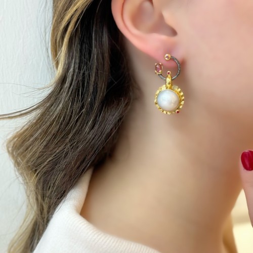 Doğal İnci Turmalin Özel Tasarım Kadın Gümüş Küpe - 2