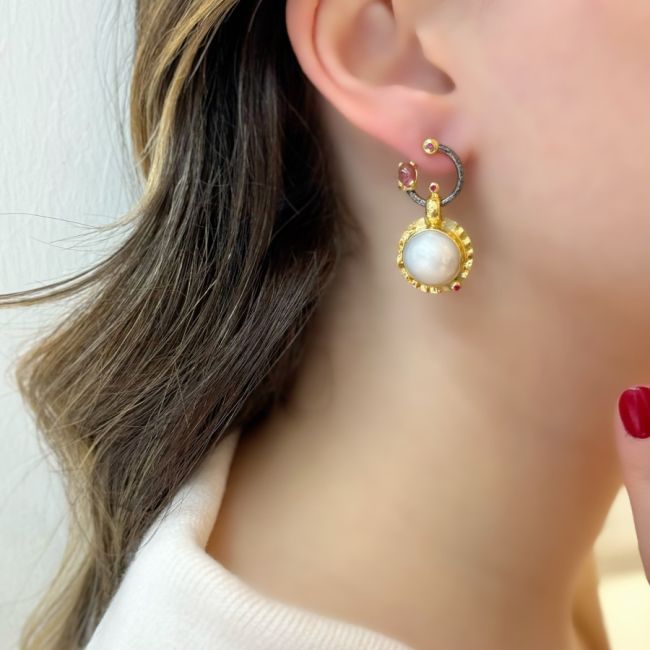 Doğal İnci Turmalin Özel Tasarım Kadın Gümüş Küpe - 2