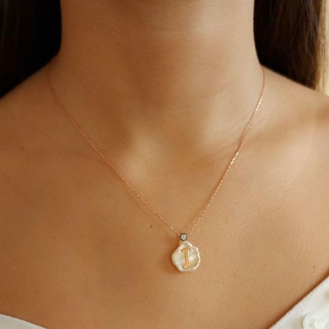 Doğal İnci Üzeri I Harfi Gümüş Kadın Kolye - 2