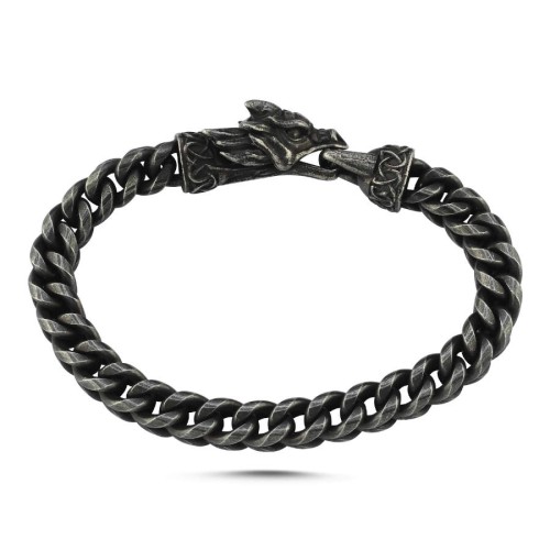 Dragon Head Cubic Gurmet Antique Men's Steel Bracelet - CNG Jewels