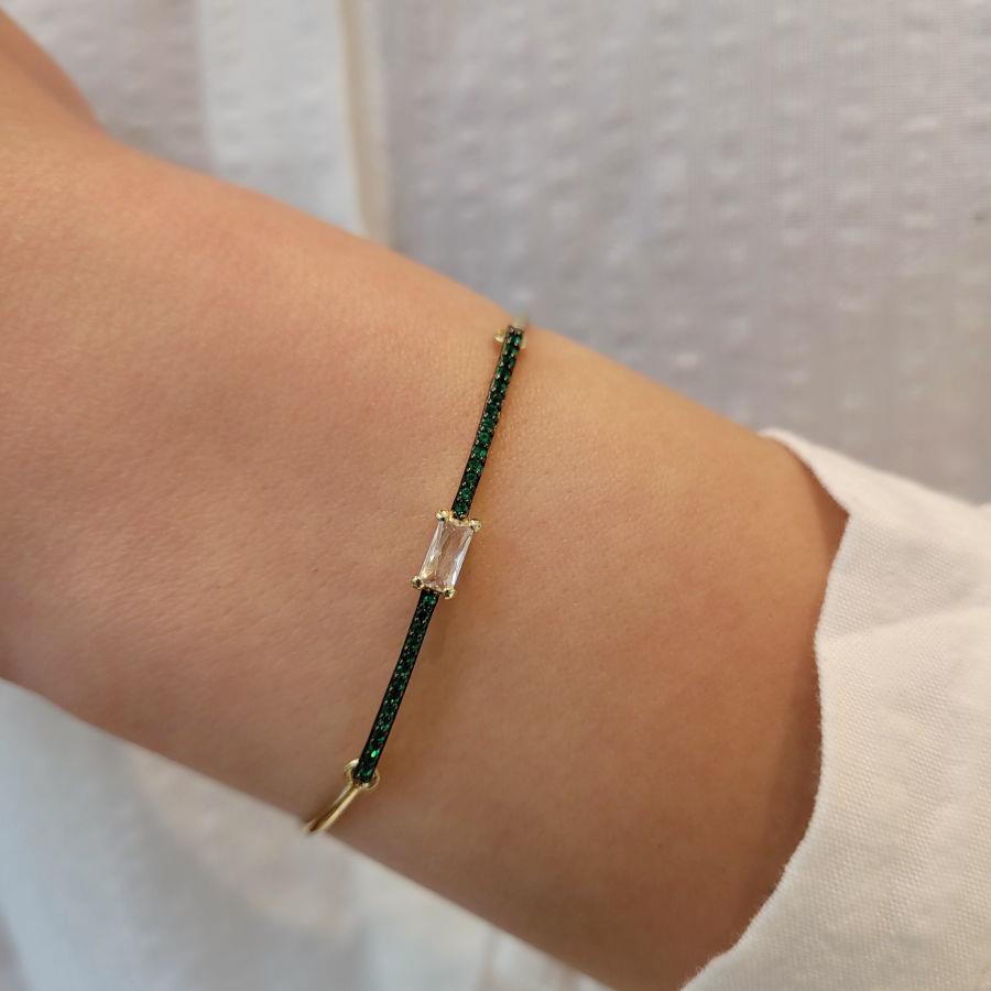 Elegant Baget Yeşil Gümüş Kadın Bileklik - CNG Jewels