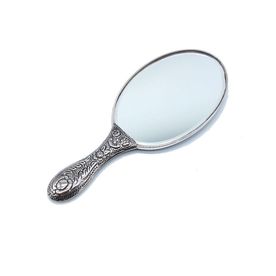 Medium Silver Hand Mirror with Evil Eye Beads - CNG Jewels (1)