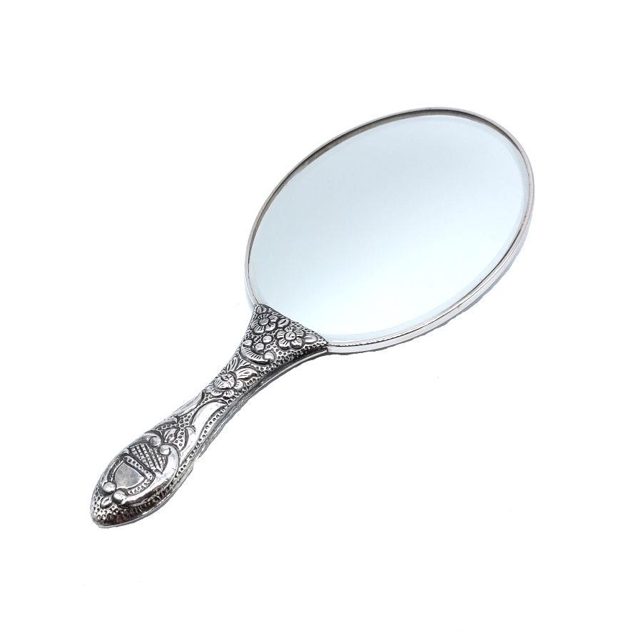 Medium-Large Silver Hand Mirror with Evil Eye Beads - CNG Jewels (1)