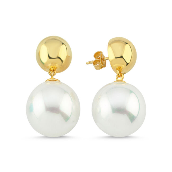 Esfera Top İnci Sallantılı Kadın Gümüş Küpe - 1