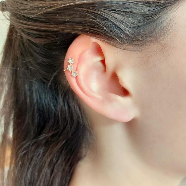 Estralla Taşlı Rose Kıkırdak Gümüş Kadın Küpe - 1