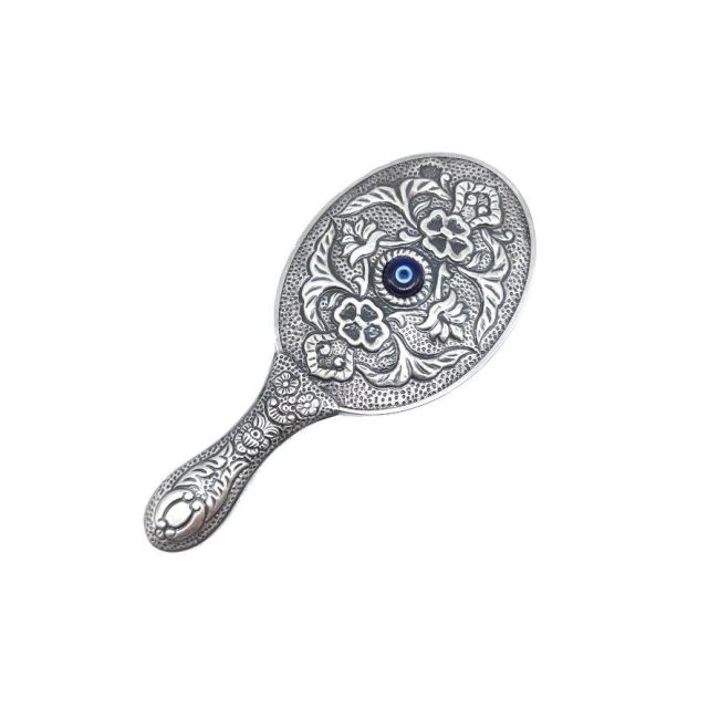 Silver Hand Mirror with Evil Eye Beads - 1