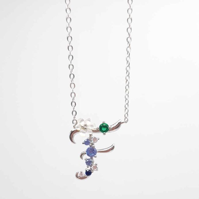 Letter F Floral Silver Women's Necklace - 1