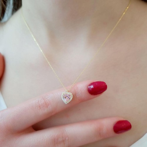 Fancy Pembe Kalp Gümüş Kadın Kolye - 2