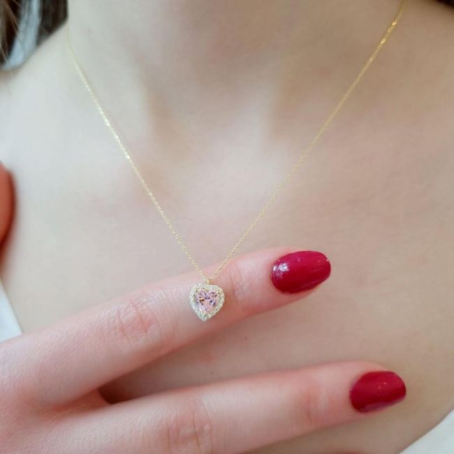 Fancy Pembe Kalp Gümüş Kadın Kolye - 2