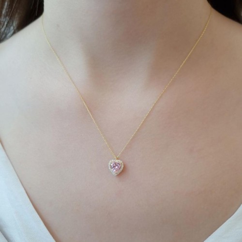 Fancy Pembe Kalp Gümüş Kadın Kolye - 3