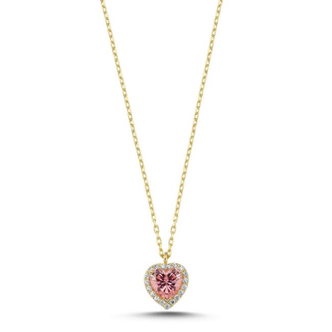 Fancy Pembe Kalp Gümüş Kadın Kolye - 1