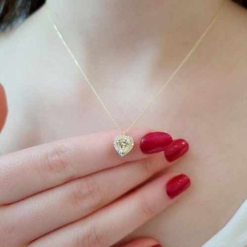 Fancy Sarı Kalp Gümüş Kadın Kolye - Thumbnail