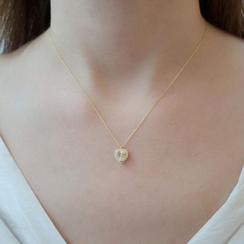 Fancy Sarı Kalp Gümüş Kadın Kolye - 3