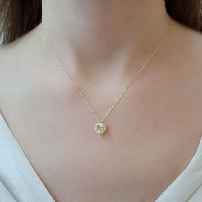 Fancy Sarı Kalp Gümüş Kadın Kolye - 3