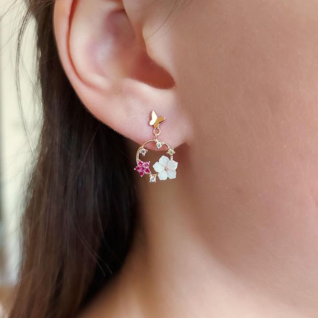 Farfalla Flower Rose Silver Women's Earrings - 1