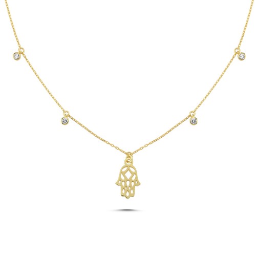 Fatima Hand Stone Charm Women's Silver Necklace - CNG Jewels