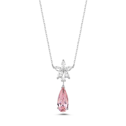 CNG Jewels - Fiore Çiçek Pembe Drop Kadın Gümüş Kolye