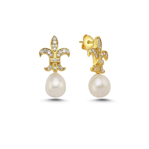 CNG Jewels - Fleur De Lis Zambak İncili Tasarım Kadın Gümüş Küpe